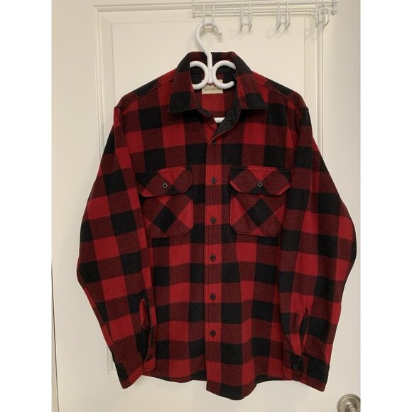 Wrangler Authentics Button-Up Shirt Men's Medium Red Black Buffalo Plaid Fleece - Picture 1 of 8